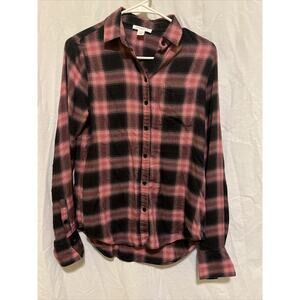 BeachLunch Lounge Women’s Sz XS Pink Plaid Collared Button-Up Long Sleeve Shirt